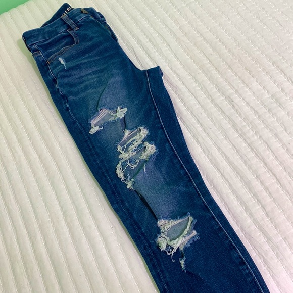 Blue American Eagle Outfitters Distressed Jeans Size 00 XS Curvy Hi-Rise Jegging - Picture 2 of 10